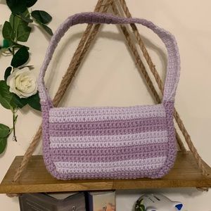 Purple crochet baguette bag